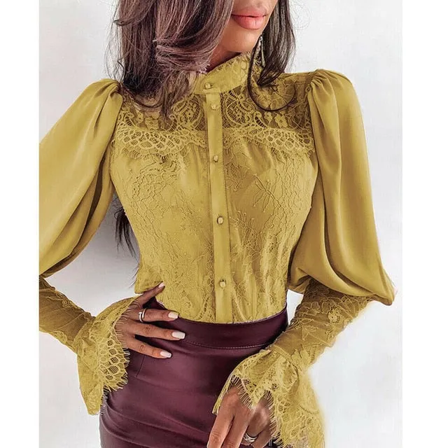 Chiffon Blouses Women 2019 Autumn Fashion Long Sleeve Button Down Shirt Office Blouse Slim Lapel Casual Tops Female Plus Size