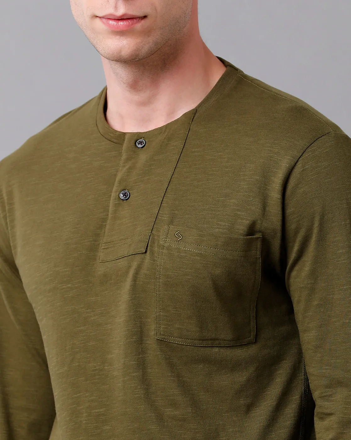 Classic Polo Men's Cotton Solid Full Sleeve Slim Fit Round Neck Green Color T-Shirt | Baleno Fs - 485 B