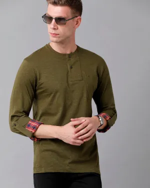 Classic Polo Men's Cotton Solid Full Sleeve Slim Fit Round Neck Green Color T-Shirt | Baleno Fs - 485 B