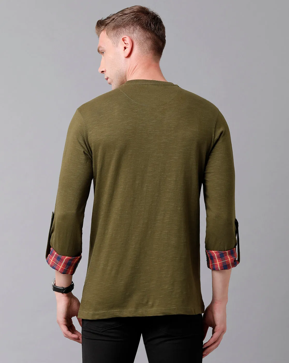 Classic Polo Men's Cotton Solid Full Sleeve Slim Fit Round Neck Green Color T-Shirt | Baleno Fs - 485 B