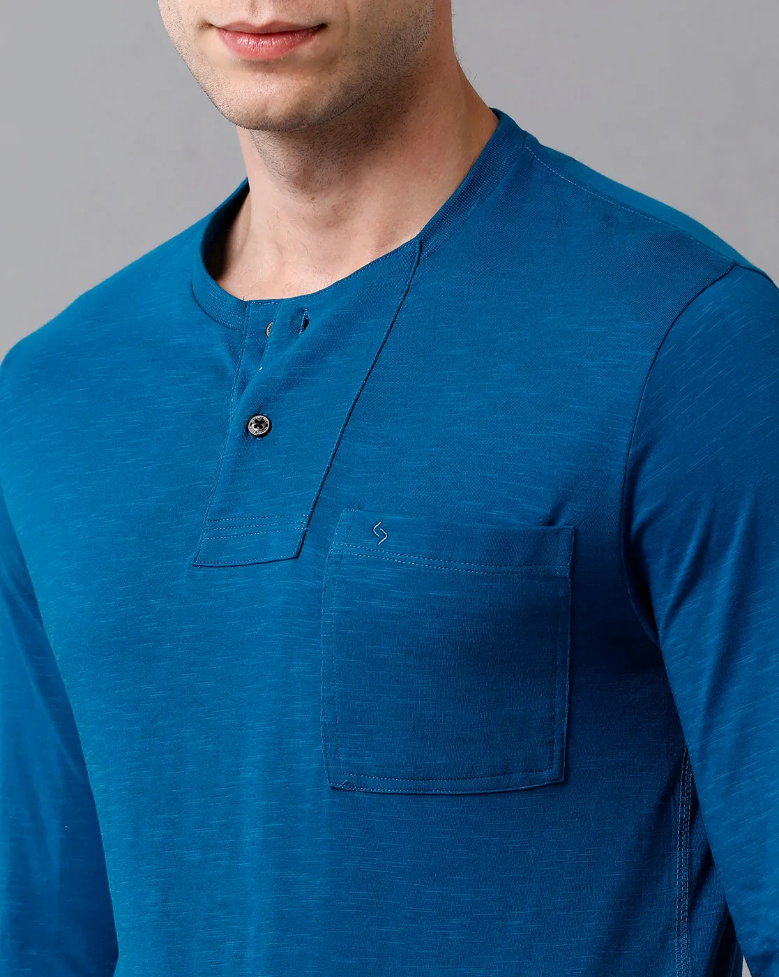 Classic Polo Men's Cotton Solid Full Sleeve Slim Fit Round Neck Royal Blue Color T-Shirt | Baleno Fs - 485 A