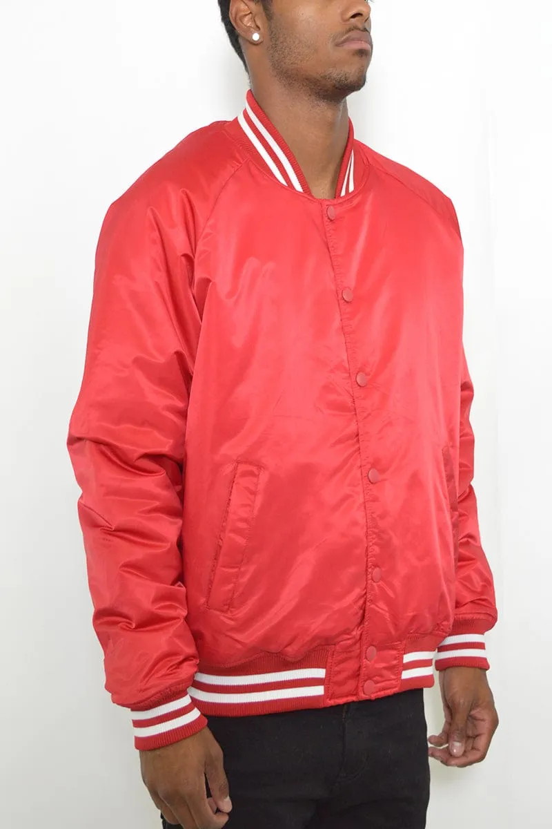 Classic Varsity Windbreaker Bomber Jacket in Red