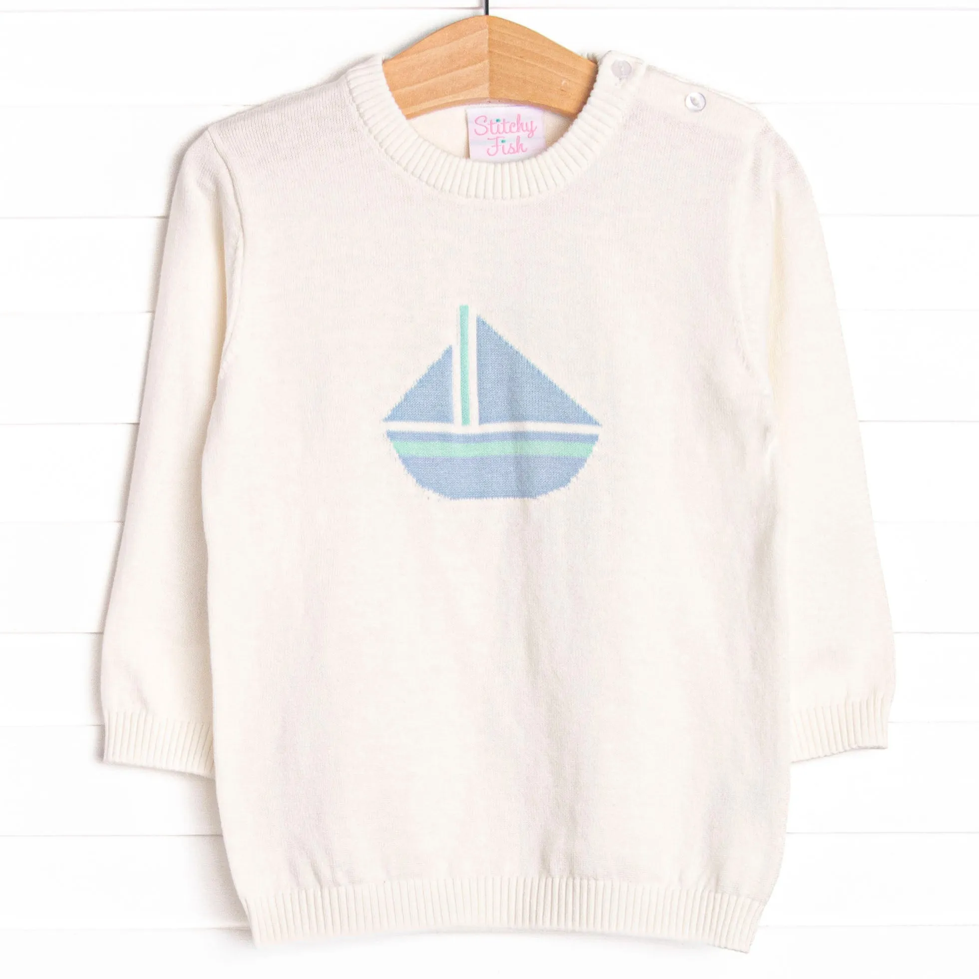 Coastal Comfort Boy Sweater, White