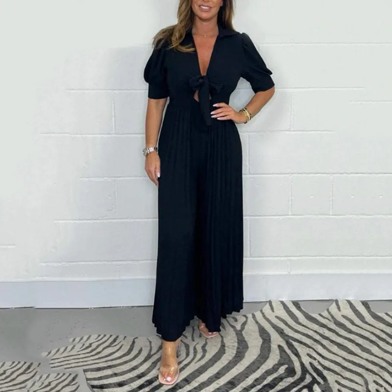 Comfort & Style: Women's Solid - Color Pleated Jumpsuit