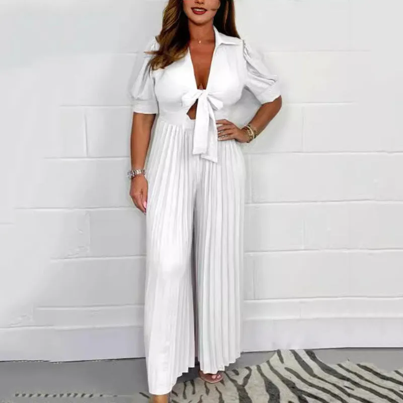 Comfort & Style: Women's Solid - Color Pleated Jumpsuit