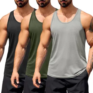COOFANDY Men's 3 Pack Workout Tank Tops Quick Dry Gym Sleeveless Muscle T Shirts Y Back Athlectic Tank Bodybuilding Top
