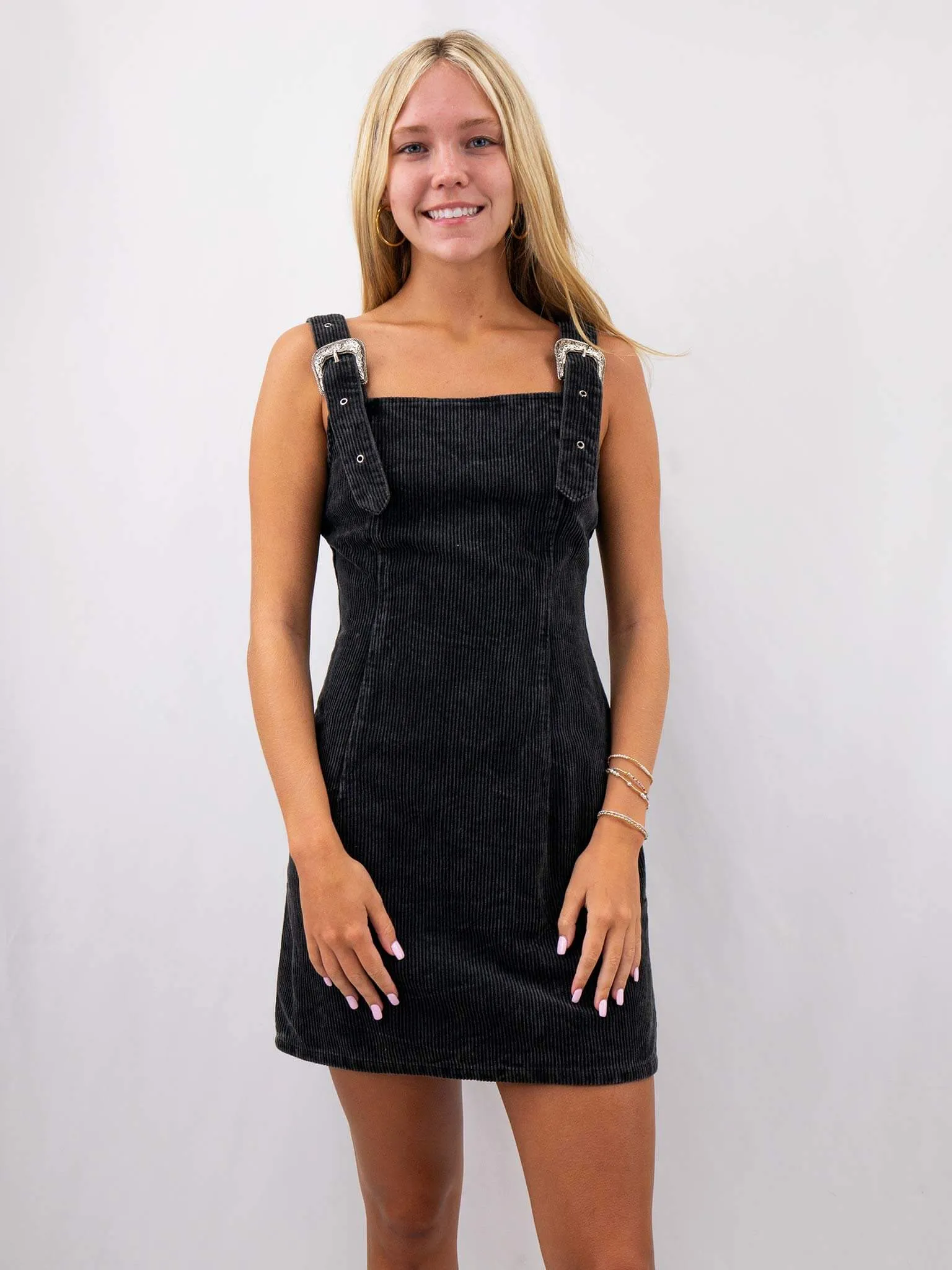 Corduroy Black Mini Jumper Dress
