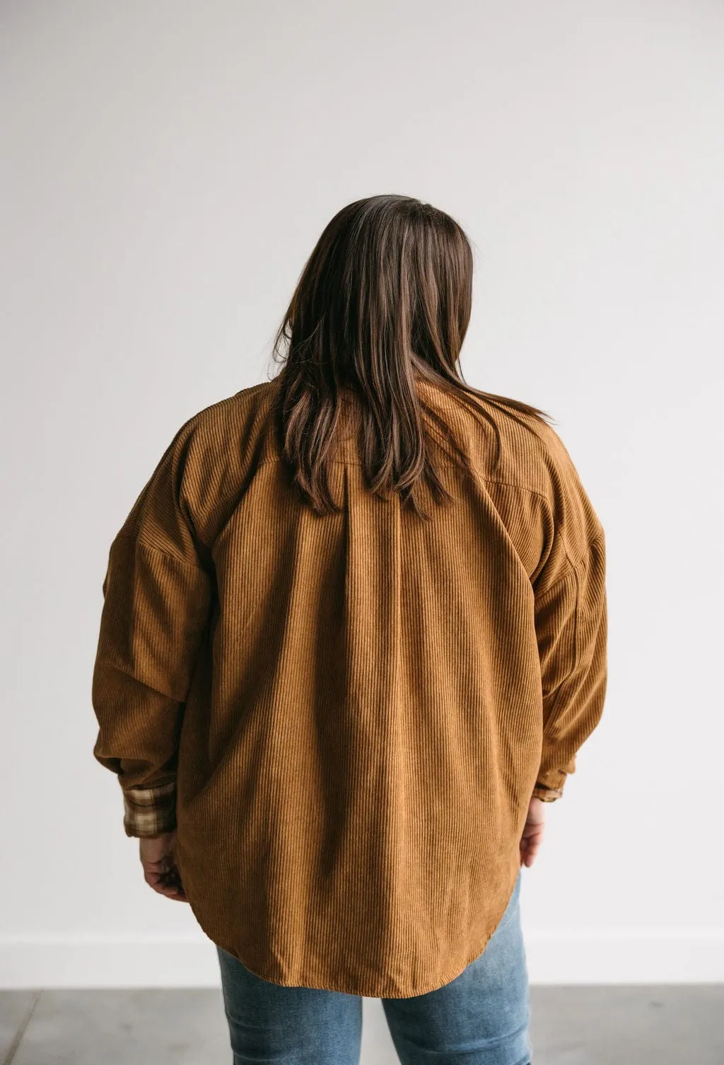 CORDUROY SHIRT WITH PLAID POCKET IN URBAN BRONZE