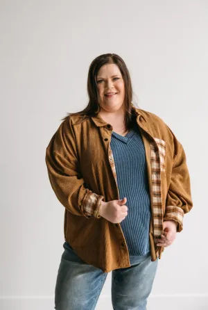 CORDUROY SHIRT WITH PLAID POCKET IN URBAN BRONZE
