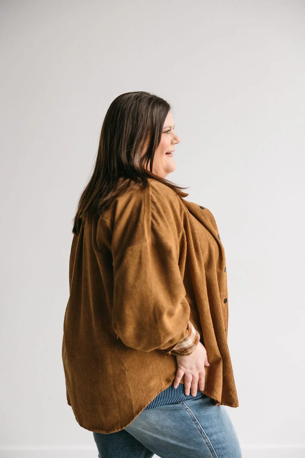 CORDUROY SHIRT WITH PLAID POCKET IN URBAN BRONZE