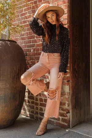 Cove Melon Distressed Vintage Crop Flare Jeans