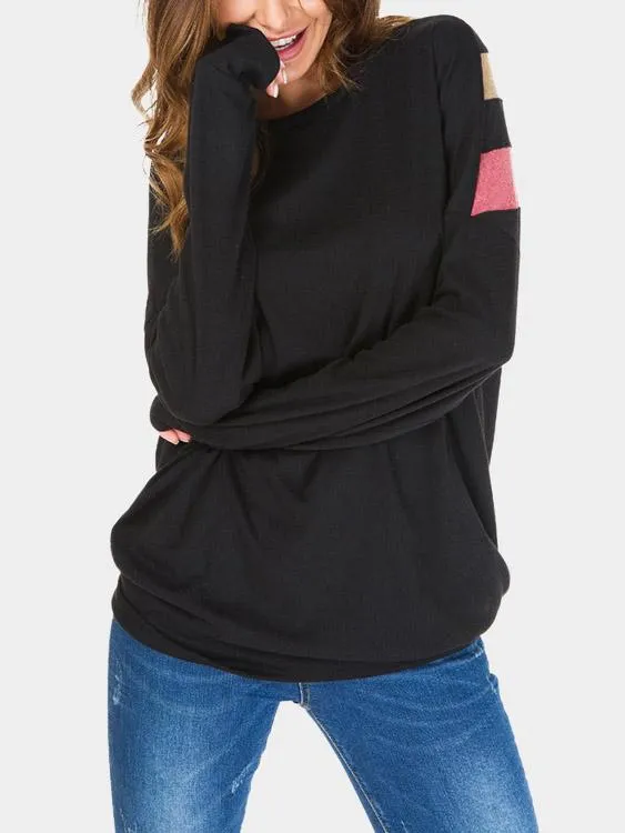 Custom Crew Neck Stripe Long Sleeve Black T-Shirts