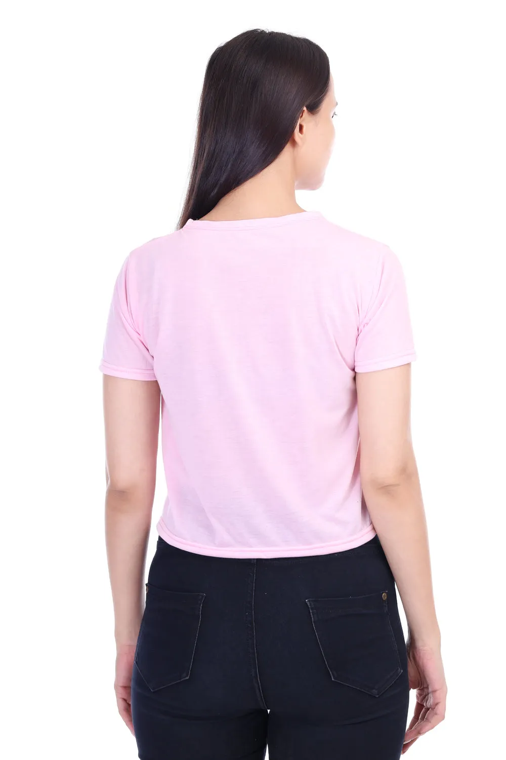 DK FASHION Women's  Women Solid Round Neck Pure Cotton Pink Dollflower Print T-Shirt