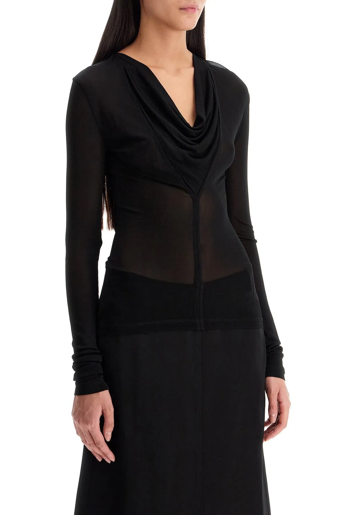 draped neckline top with 244 WRT0401 FB0266 BLACK 001