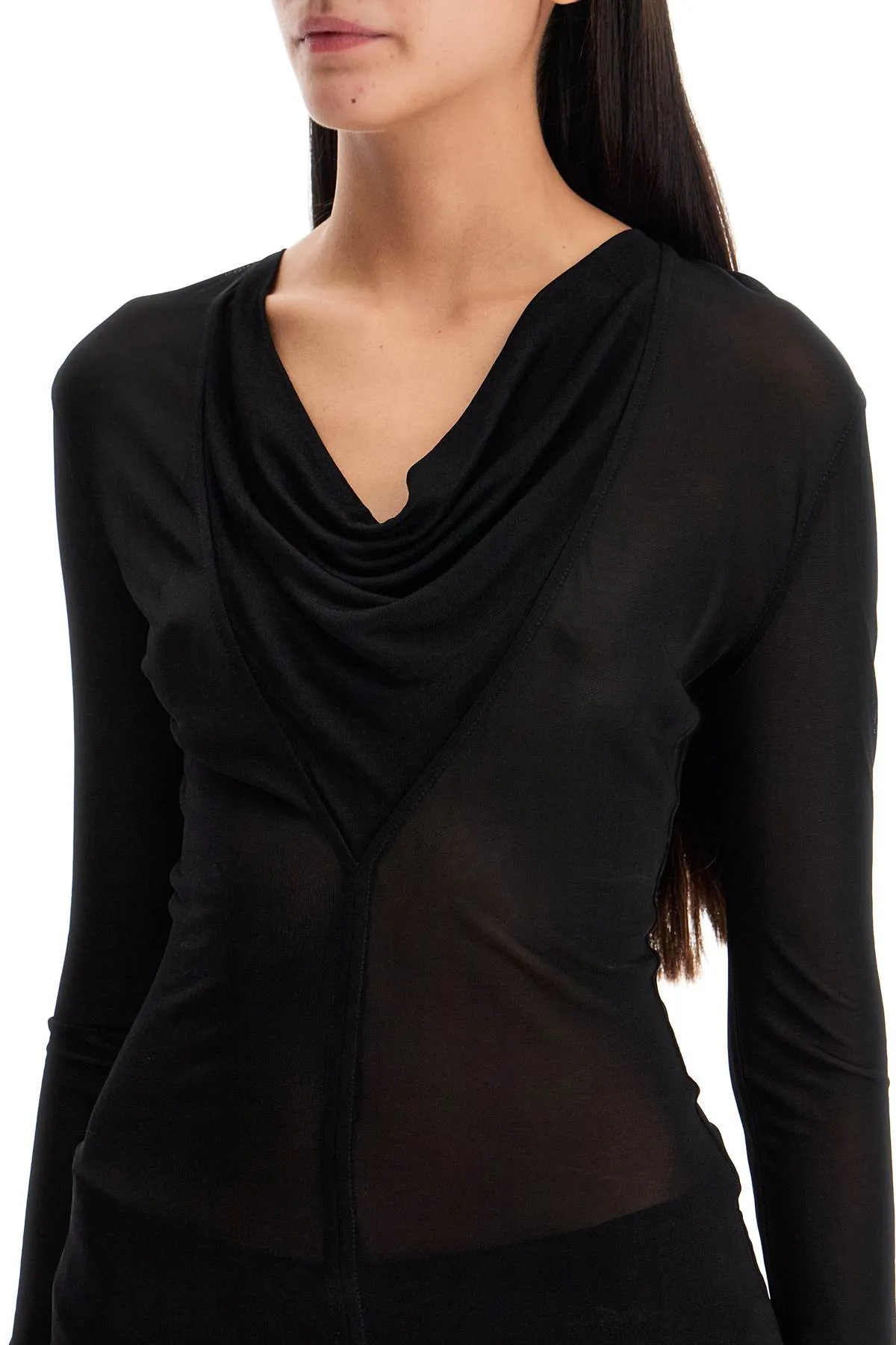 draped neckline top with 244 WRT0401 FB0266 BLACK 001