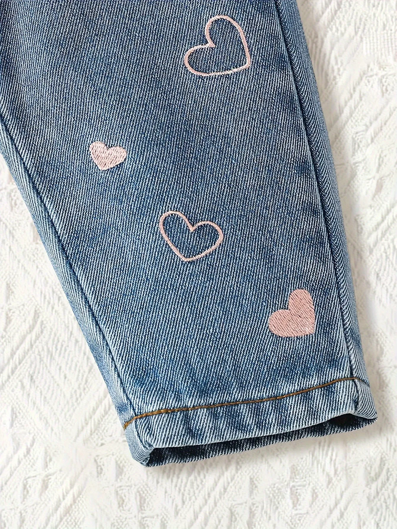Elastic Waist Embroidered Love Fashionable Cute Jeans