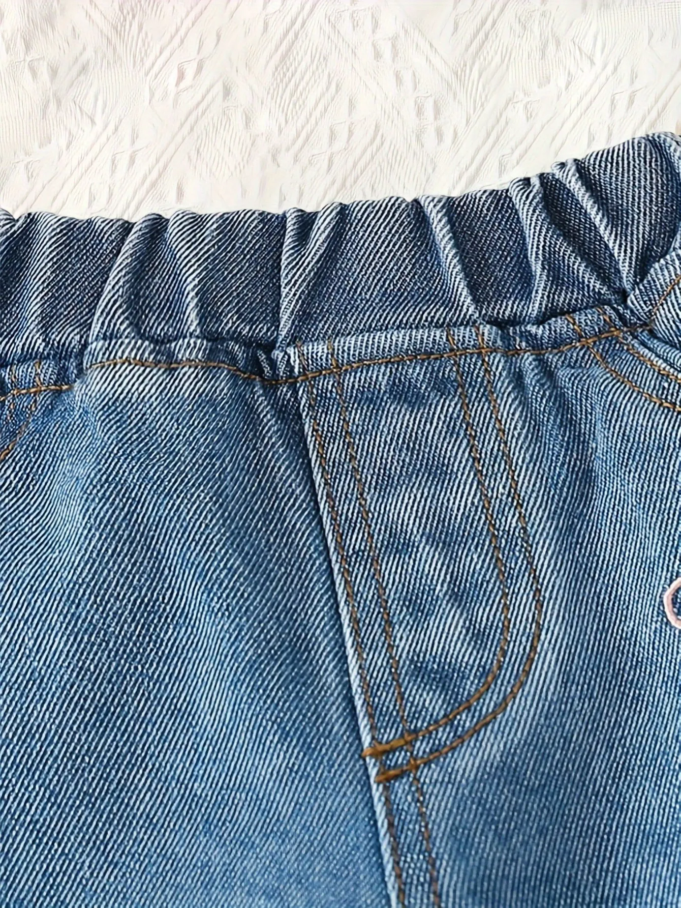 Elastic Waist Embroidered Love Fashionable Cute Jeans
