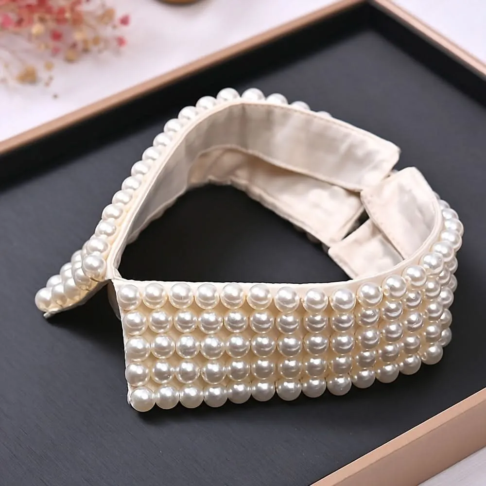 Elegant Detachable Faux Pearl Shirt Collar