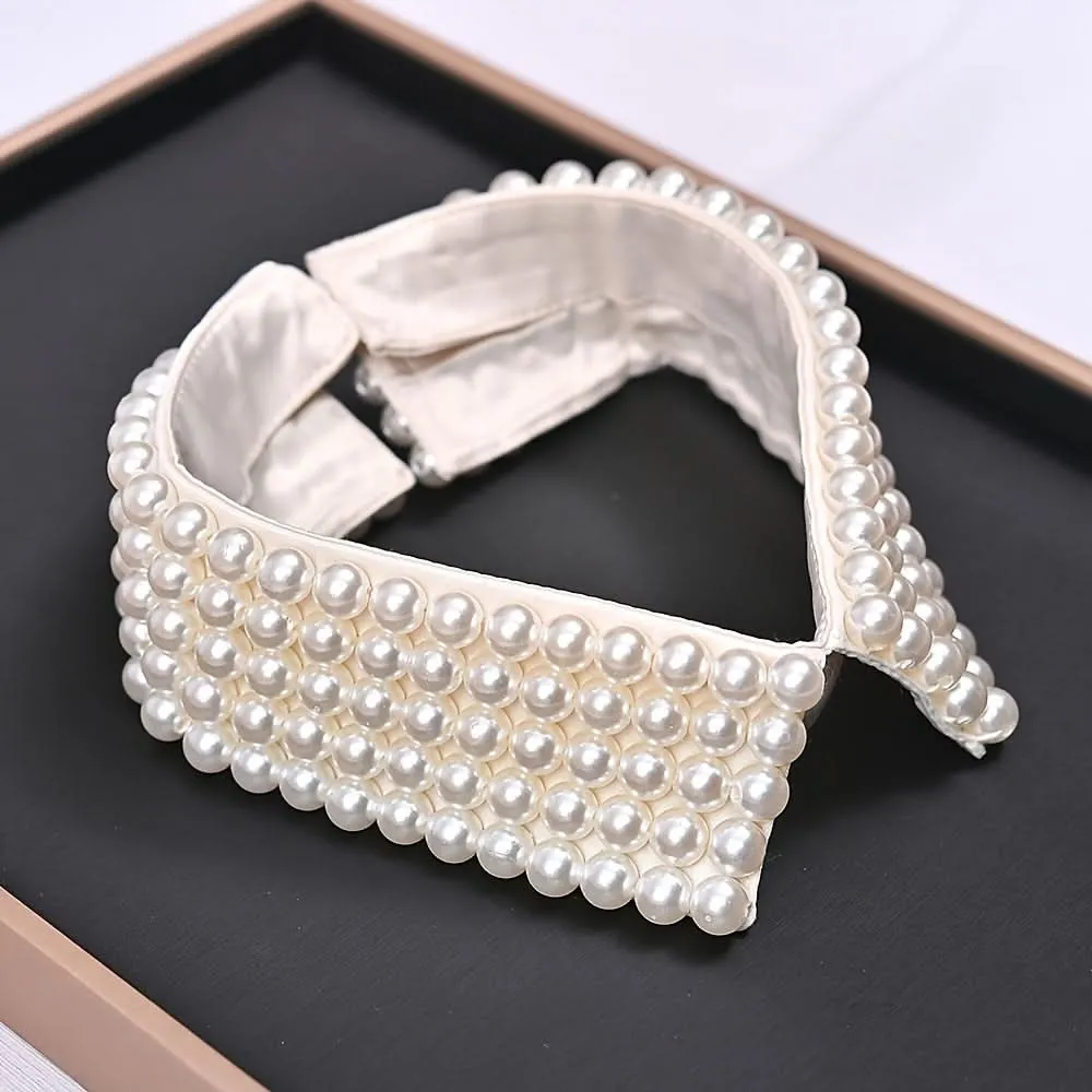 Elegant Detachable Faux Pearl Shirt Collar