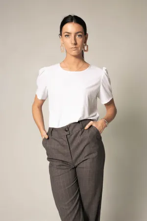 Elegant Round Neck Blouse in White | Le Réussi