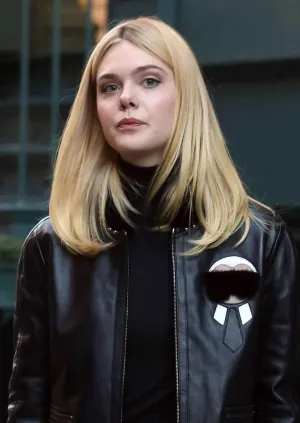 Elle Fanning Faux Fur Black Leather Jacket by TJS