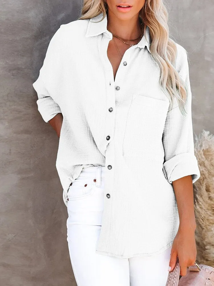 FashionSierra - Casual Elegant Lapel Button Down Shirt