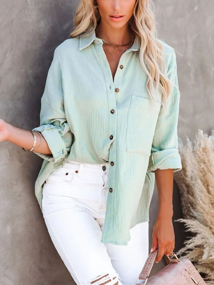 FashionSierra - Casual Elegant Lapel Button Down Shirt