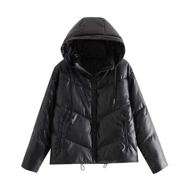 FAUX LEATHER PUFFER JACKET