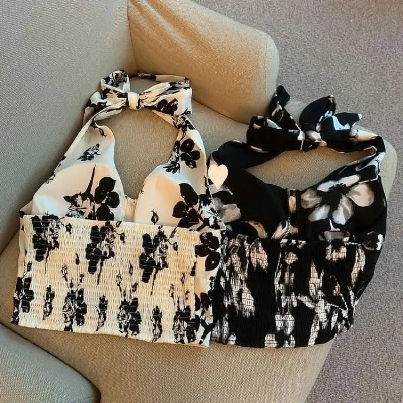 Floral Halter Neck Sleeveless Top - Plus Size