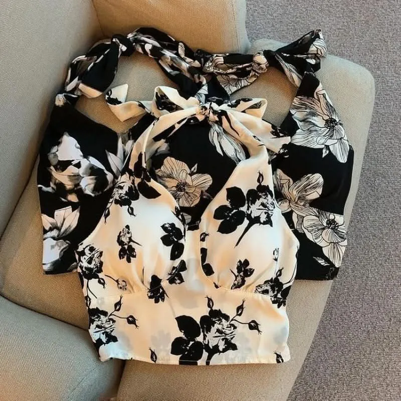 Floral Halter Neck Sleeveless Top - Plus Size