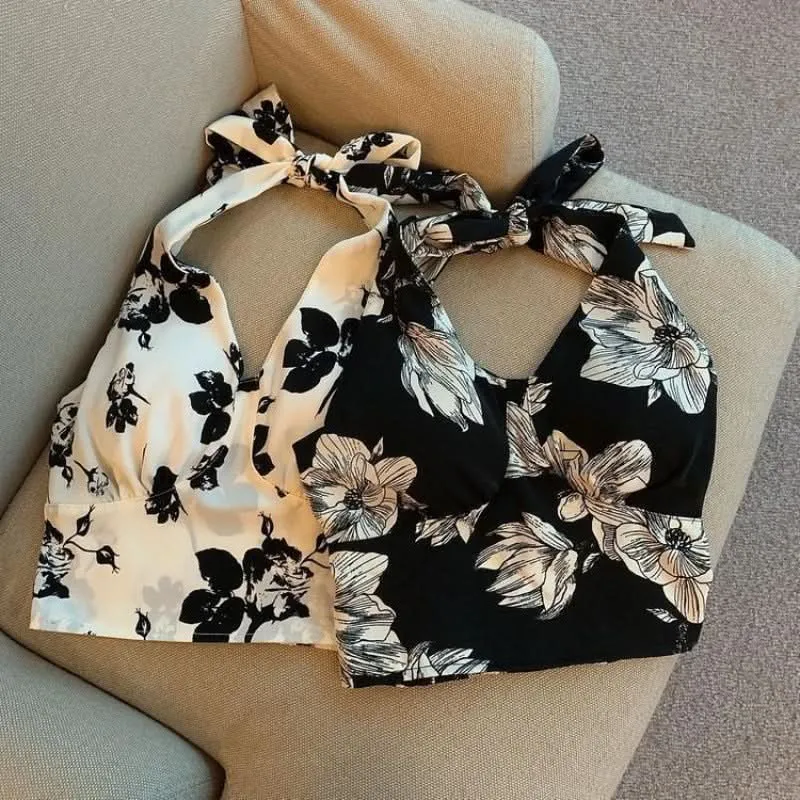Floral Halter Neck Sleeveless Top - Plus Size