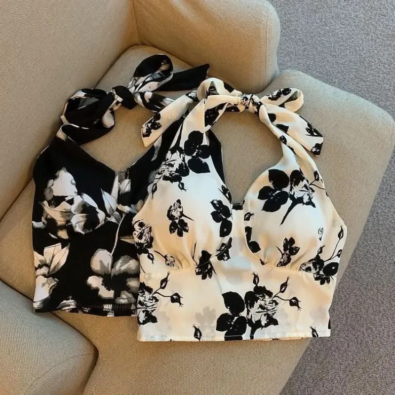 Floral Halter Neck Sleeveless Top - Plus Size