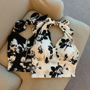 Floral Halter Neck Sleeveless Top - Plus Size