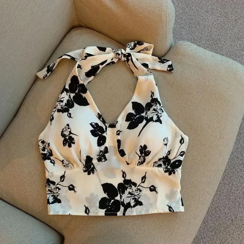Floral Halter Neck Sleeveless Top - Plus Size