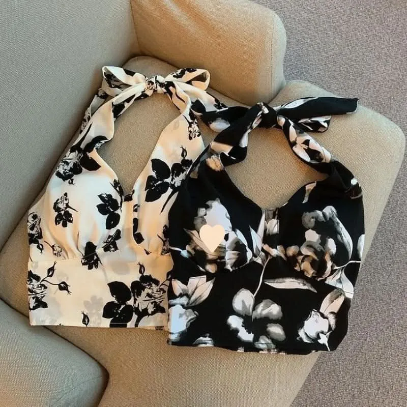 Floral Halter Neck Sleeveless Top - Plus Size