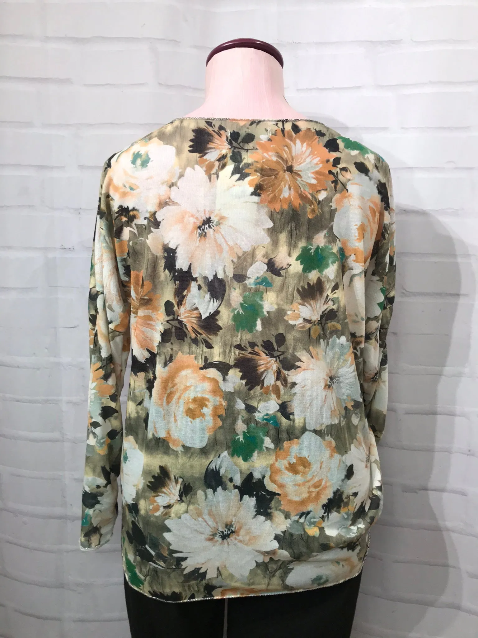 Floral Lightweight Knit Top - Khaki Green