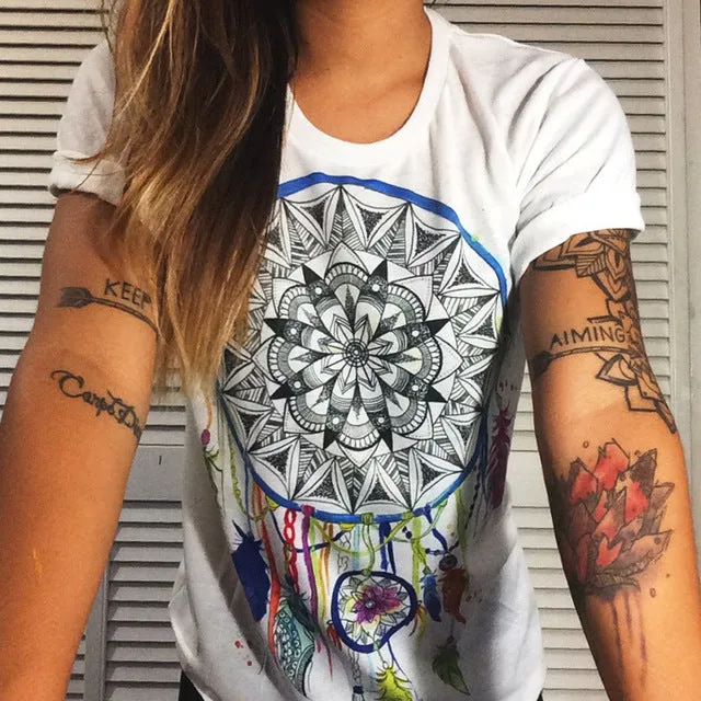 (Free Shipping) Owl Print O-Neck Short Sleeve T Shirt Women Tops (Free Shipping)