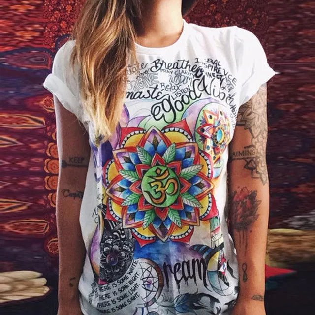 (Free Shipping) Owl Print O-Neck Short Sleeve T Shirt Women Tops (Free Shipping)