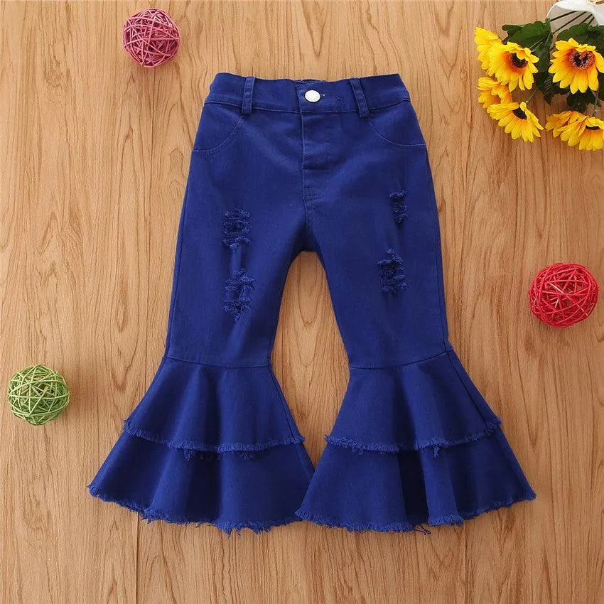 Girls' Stretch Jeans Horn Broken Holes Pants