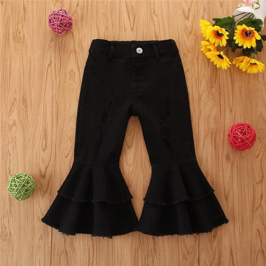 Girls' Stretch Jeans Horn Broken Holes Pants