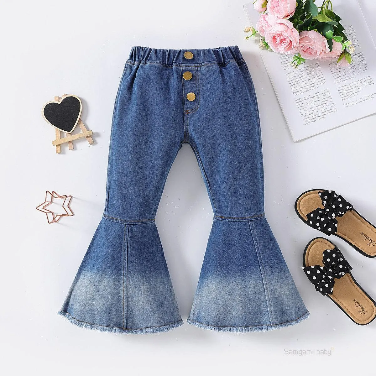 Girls' Stretch Jeans Horn Broken Holes Pants