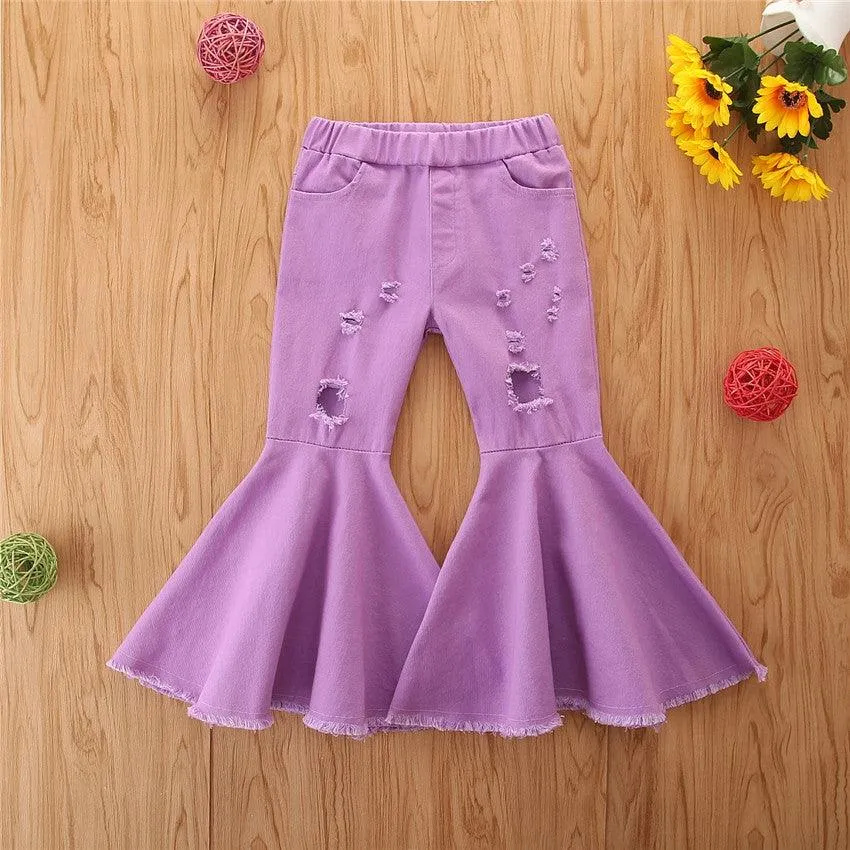 Girls' Stretch Jeans Horn Broken Holes Pants