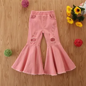 Girls' Stretch Jeans Horn Broken Holes Pants