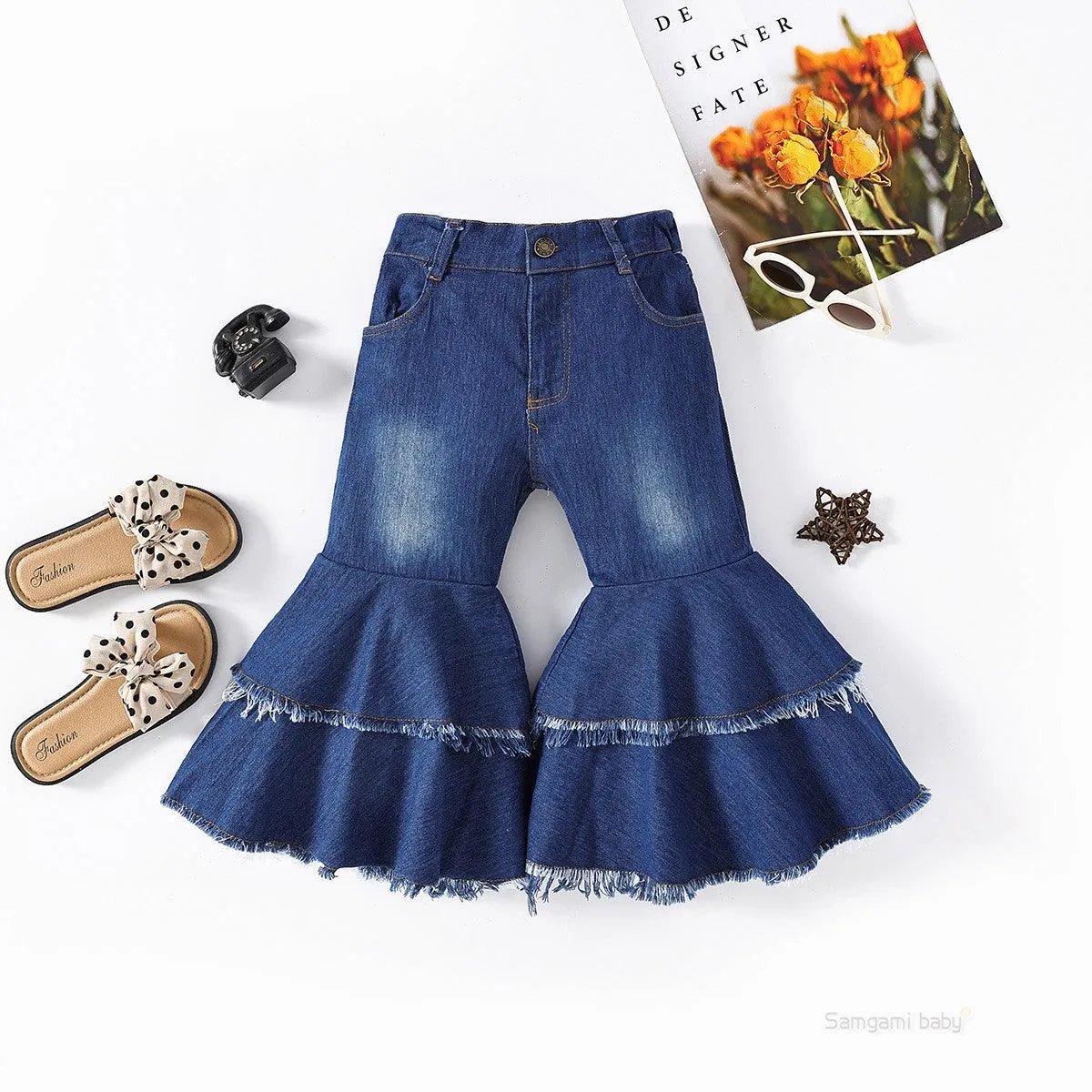 Girls' Stretch Jeans Horn Broken Holes Pants