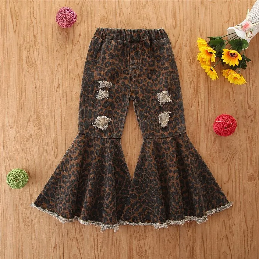 Girls' Stretch Jeans Horn Broken Holes Pants