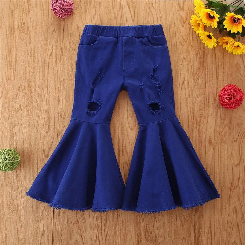 Girls' Stretch Jeans Horn Broken Holes Pants