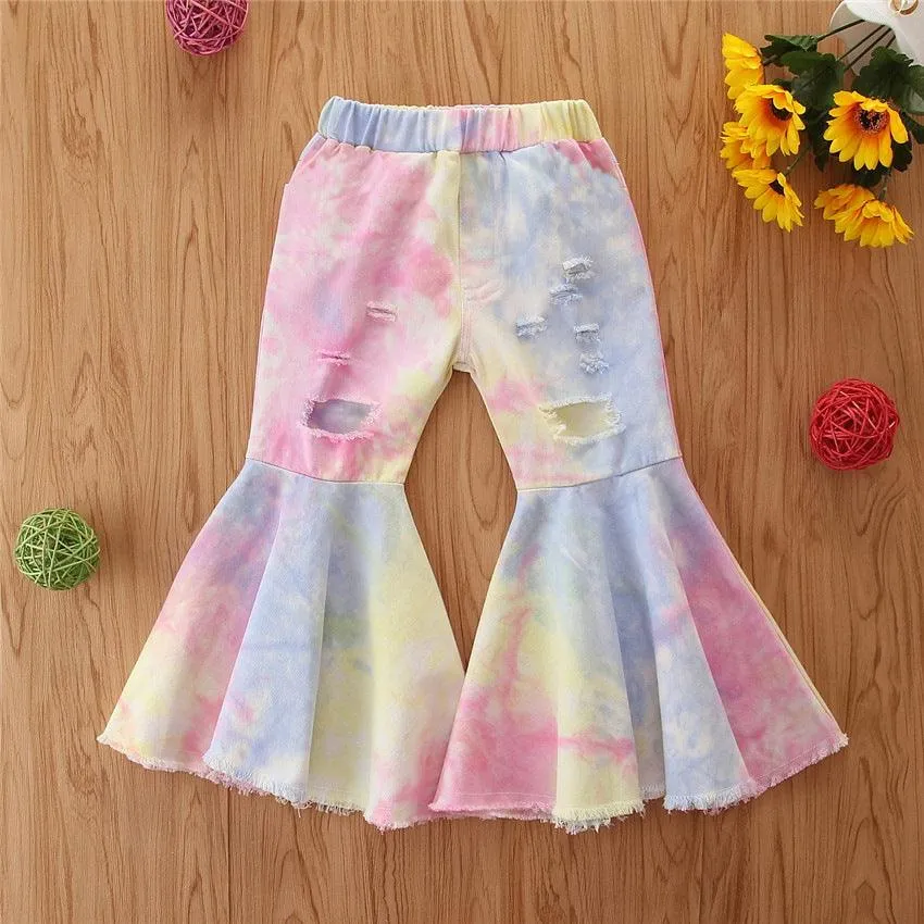 Girls' Stretch Jeans Horn Broken Holes Pants