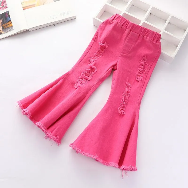 Girls' Stretch Jeans Horn Broken Holes Pants