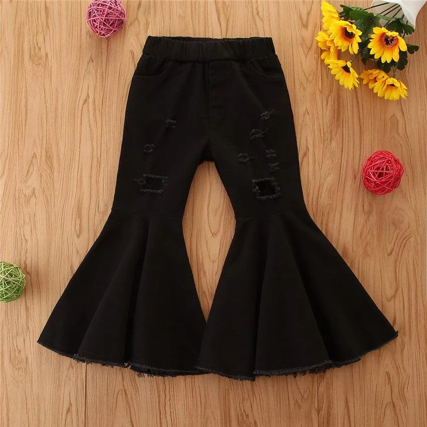 Girls' Stretch Jeans Horn Broken Holes Pants
