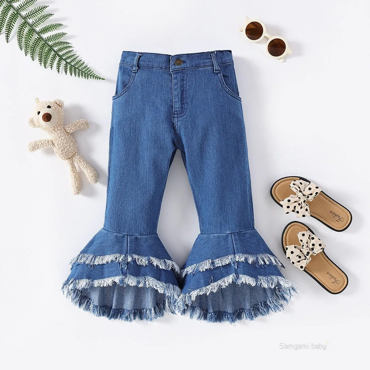 Girls' Stretch Jeans Horn Broken Holes Pants